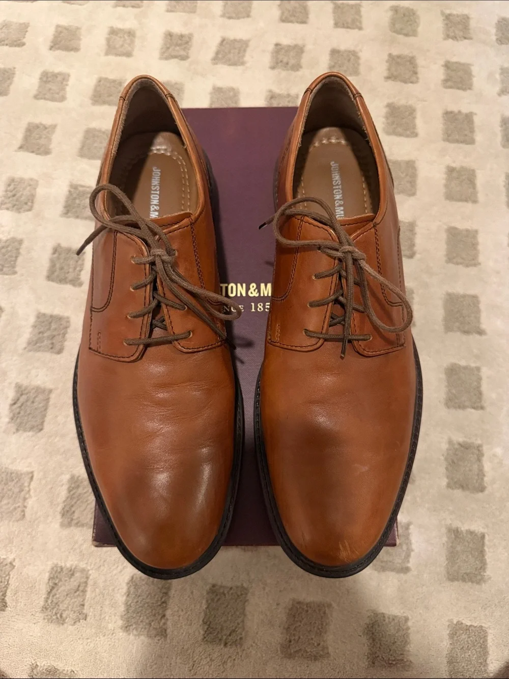 Johnston & Murphy Plain Toe Tan Calfskin Lace-Up Shoes